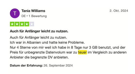 Holafly Nutzermeinung auf Trustpilot