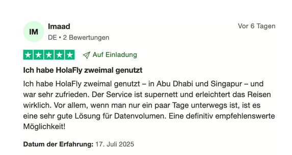 Holafly Nutzermeinung auf Trustpilot