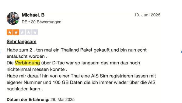 Saily Nutzermeinung auf Trustpilot