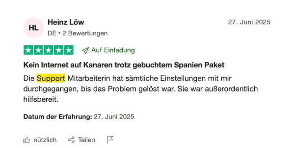 Saily Nutzermeinung auf Trustpilot