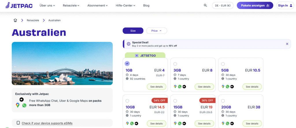 Jetpac – eSIM-Anbieter Australien im Vergleich 2025