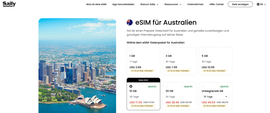 Saily – eSIM-Anbieter Australien im Vergleich 2025