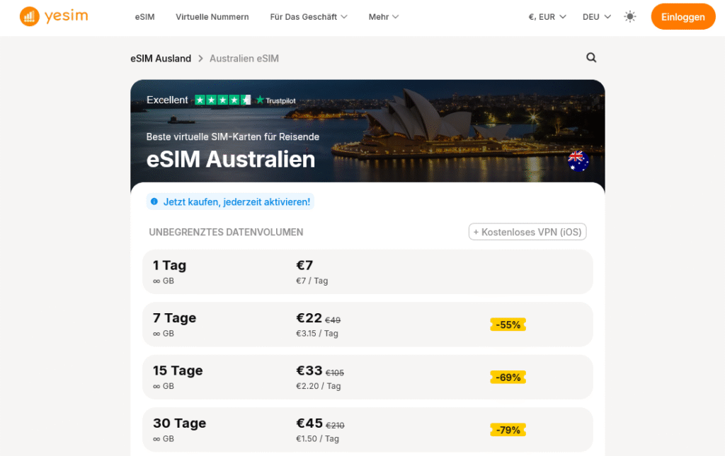 eSIM-Anbieter Australien: Yesim
