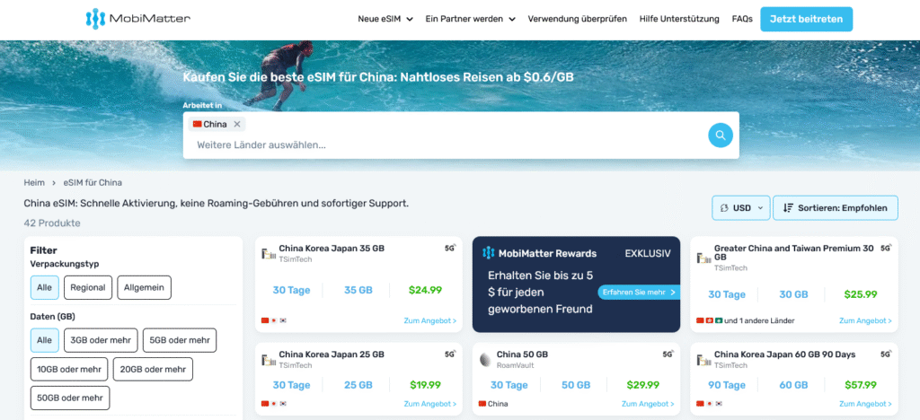 eSIM-Anbieter China: MobiMatter