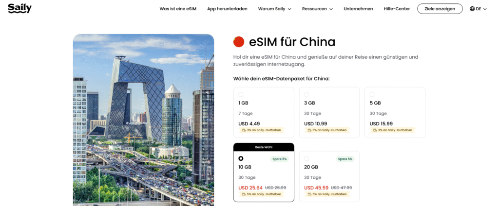 eSIM-Anbieter China: Saily