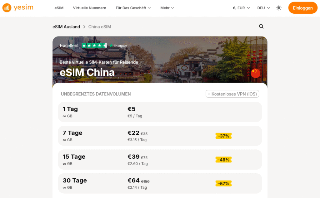 eSIM-Anbieter China: Yesim