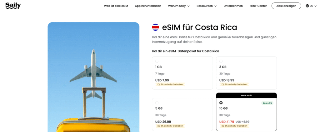 eSIM-Anbieter Costa Rica: Saily