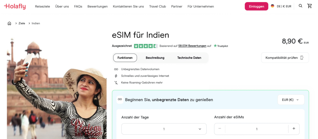 eSIM-Anbieter Indien: Holafly