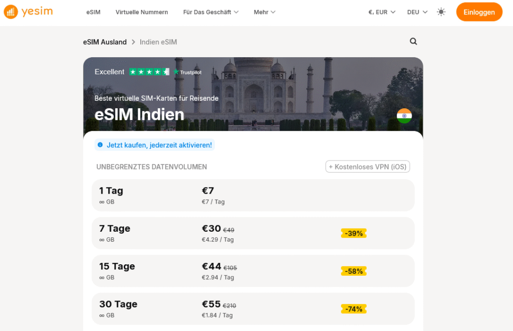 eSIM-Anbieter Indien: Yesim