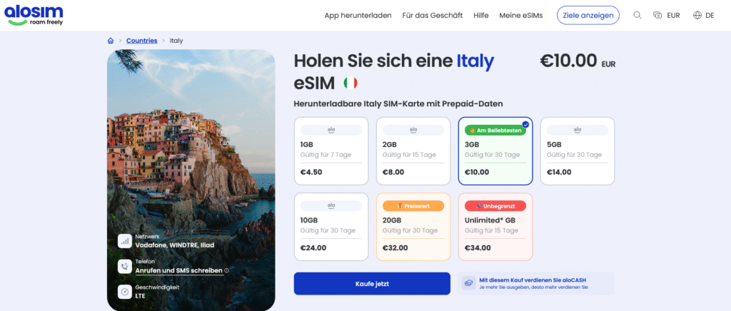 eSIM-Anbieter Italien: aloSIM