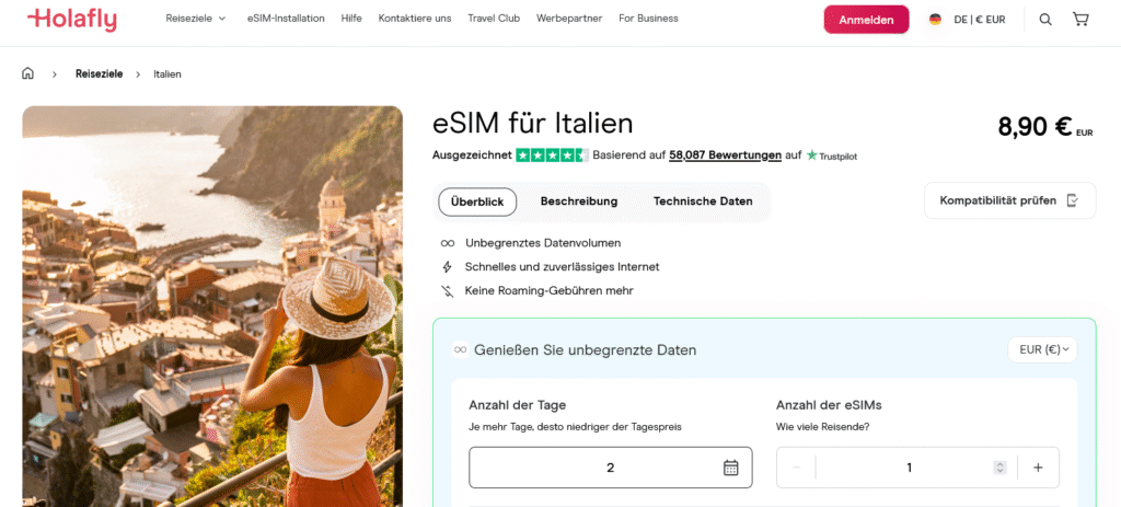 eSIM-Anbieter Italien: Holafly