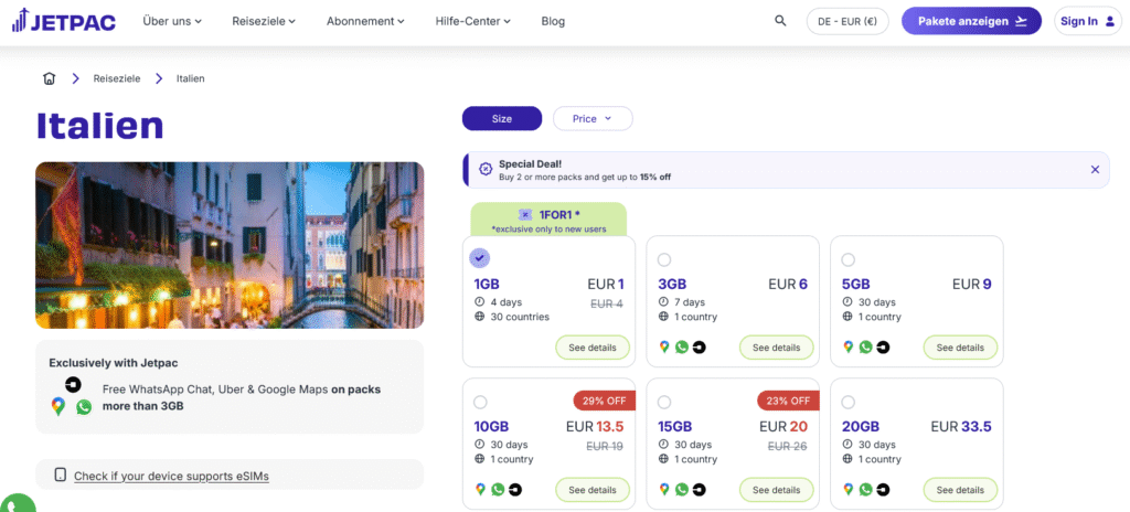 eSIM-Anbieter Italien: Jetpac