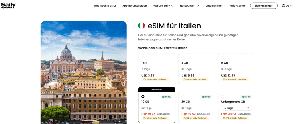 eSIM-Anbieter Italien: Saily