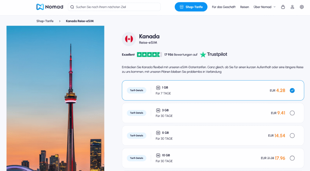 eSIM-Anbieter Kanada: Nomad