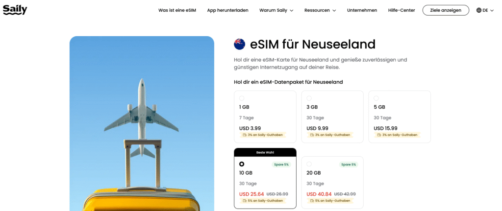 eSIM-Anbieter Neuseeland: Saily