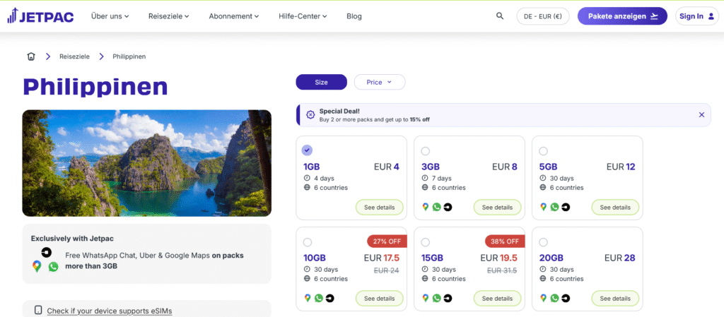 eSIM-Anbieter Philippinen: Jetpac