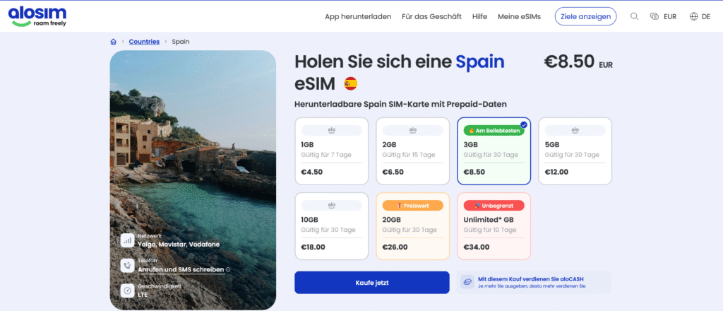 eSIM-Anbieter Spanien: aloSIM