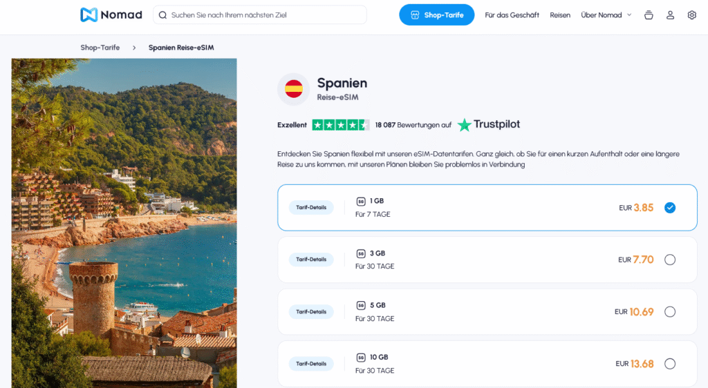 eSIM-Anbieter Spanien: Nomad