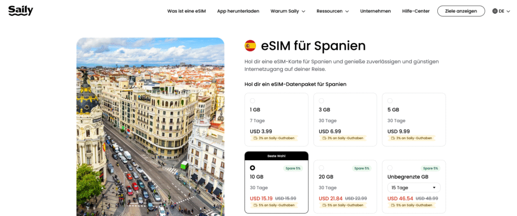 eSIM-Anbieter Spanien: Saily