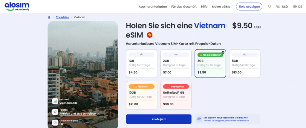 eSIM-Anbieter Vietnam: aloSIM