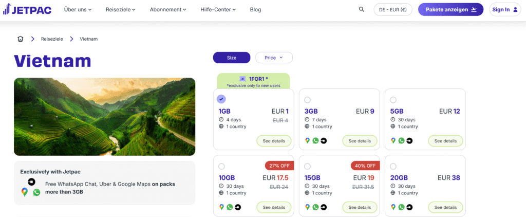 eSIM-Anbieter Vietnam: Jetpac