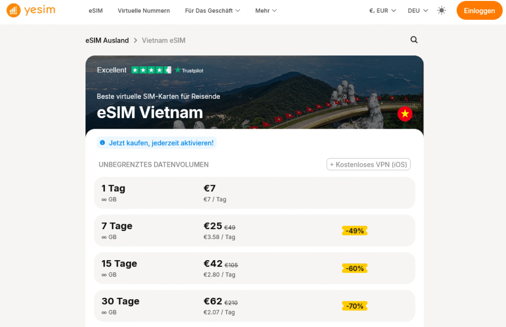 eSIM-Anbieter Vietnam: Yesim