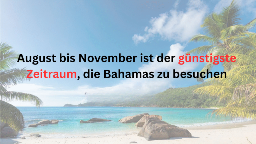 Von August bis November ist der günstigste Zeitraum, die Bahamas zu besuchen – sonniger Strand mit Palmen und blauem Meer.