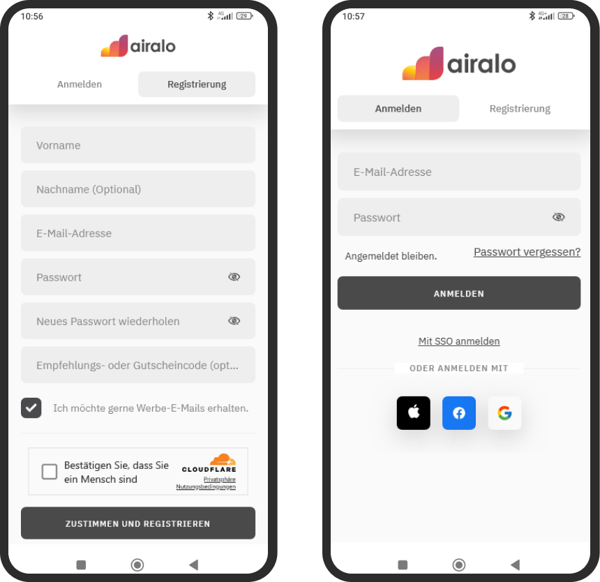 Registrierung und Anmeldung bei Airalo