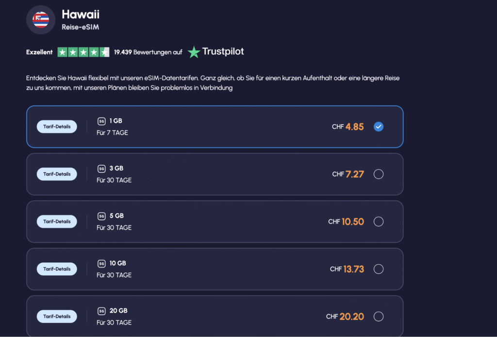 Nomad eSIM für Hawaii – flexible Datentarife über die App verwalten