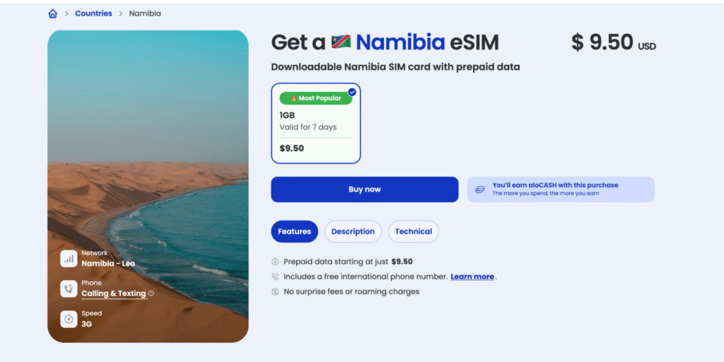 eSIM Namibia aloSIM – günstige Wahl mit Telefonnummer
