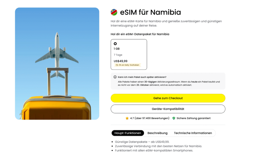 eSIM Namibia Saily – Premium-Support und sichere Verbindung