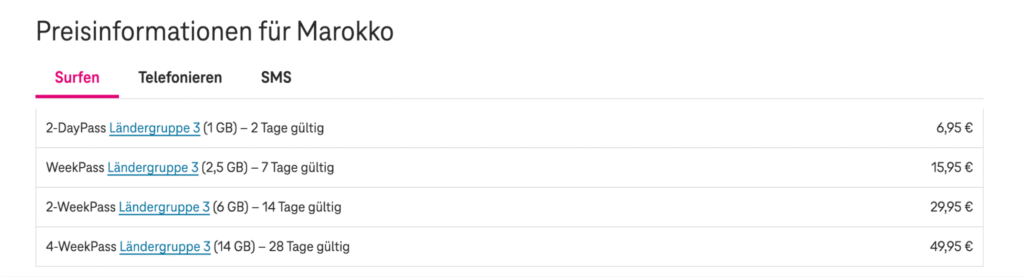 eSIM Marokko Deutsche Telekom Tarife