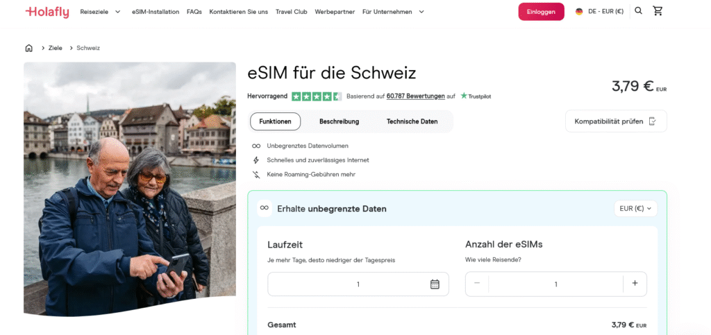 eSIM Schweiz Holafly – unbegrenzte Daten und einfache Aktivierung