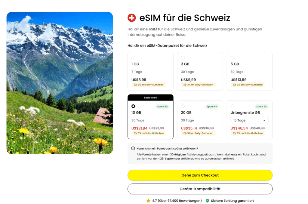 eSIM Schweiz Saily – praktische Pakete und zuverlässiges Netz
