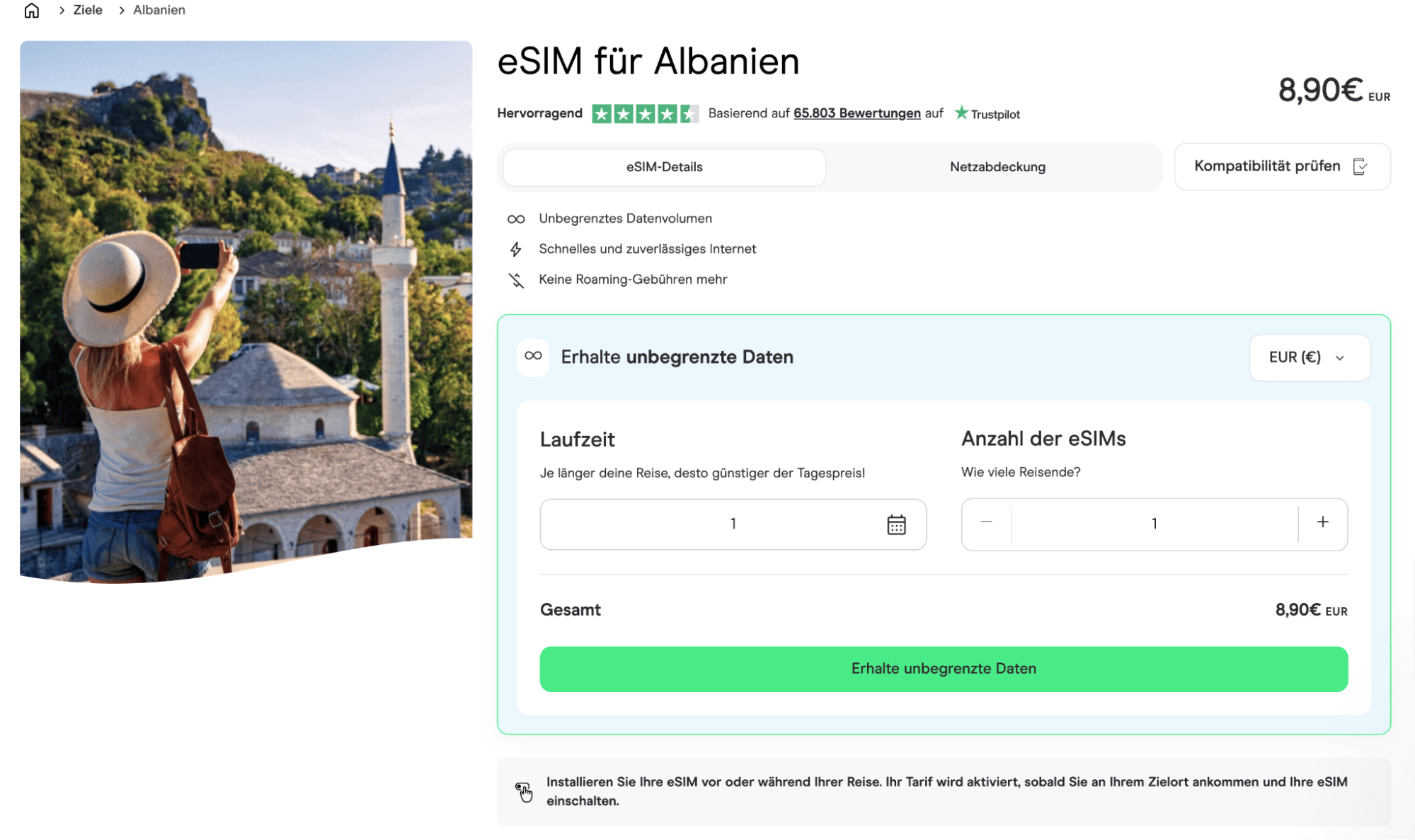 BuddySIM ESIM Albanien - Prepaid Internet Ohne Roaming