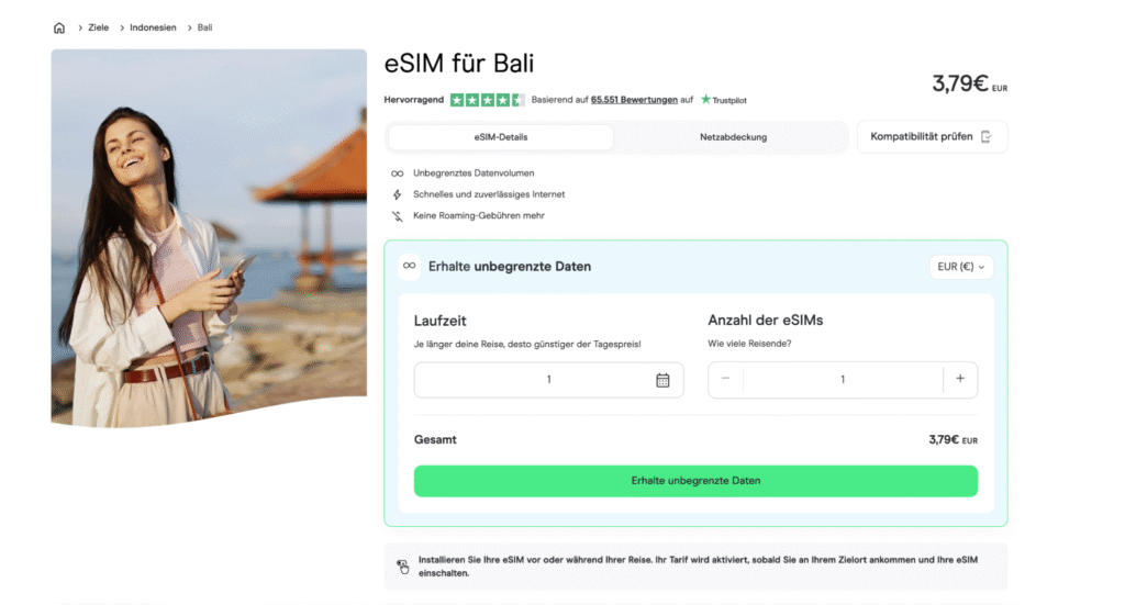 eSIM Bali Holafly – unbegrenzte Daten und einfache Aktivierung
