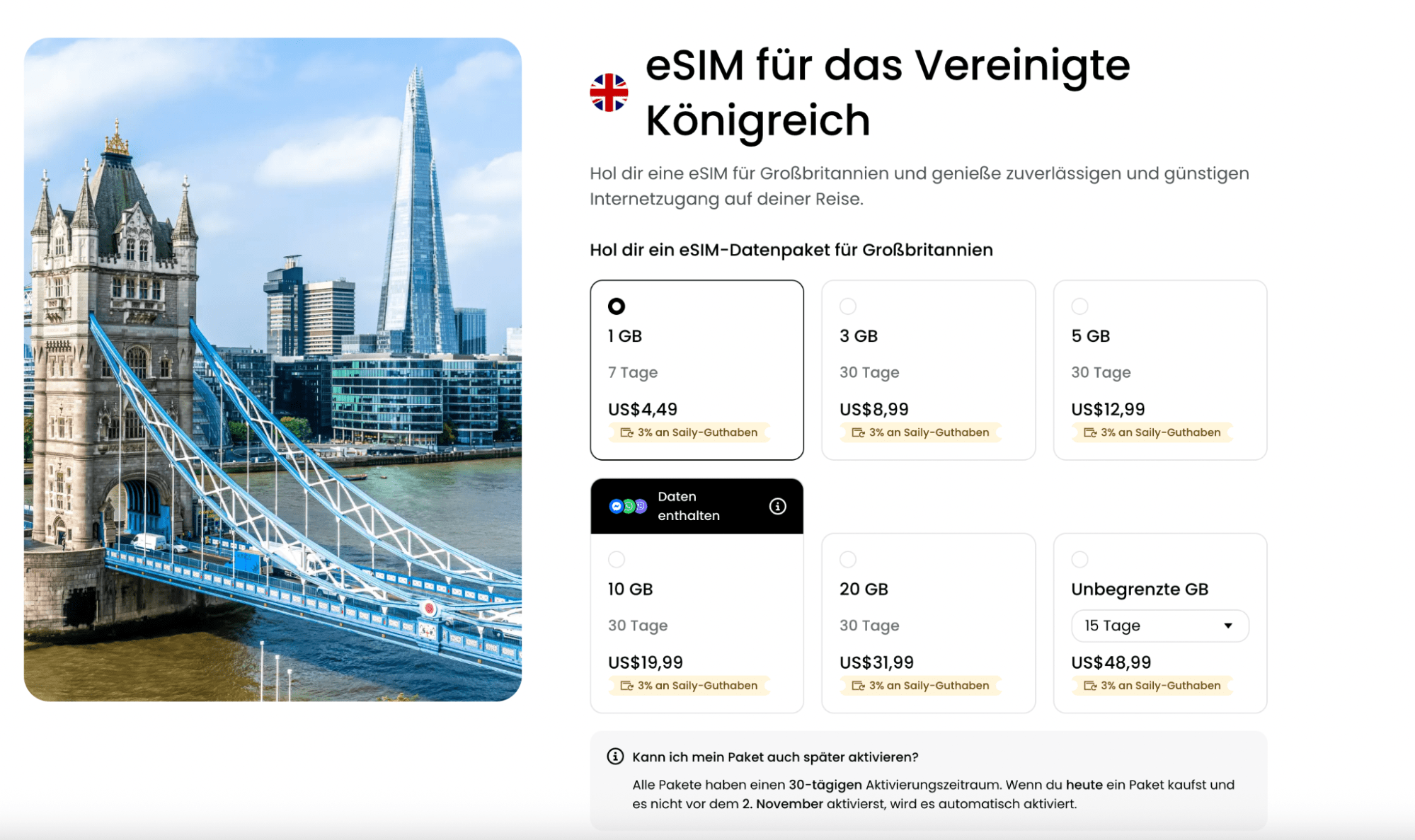 eSIM England Saily – günstige eSIM für UK mit einfacher Aktivierung
