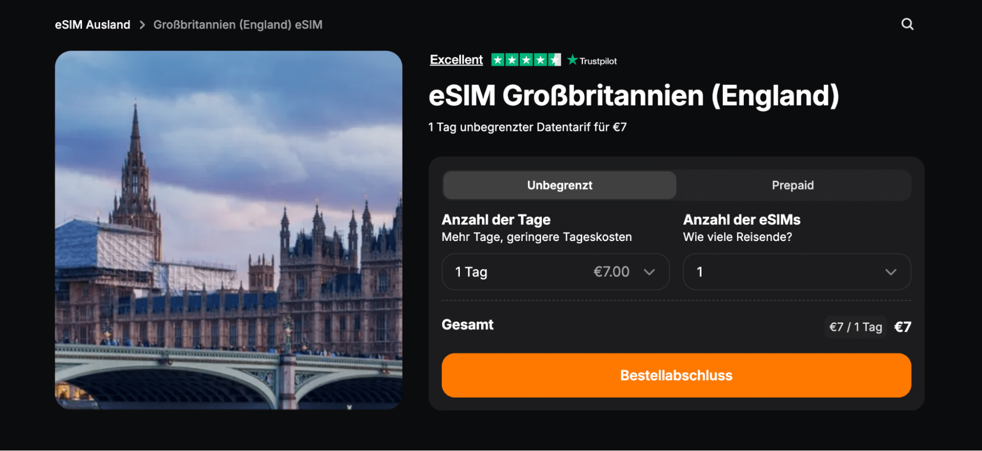 eSIM England Yesim – Premium-Option mit flexibler Aktivierung und 5G-Netz