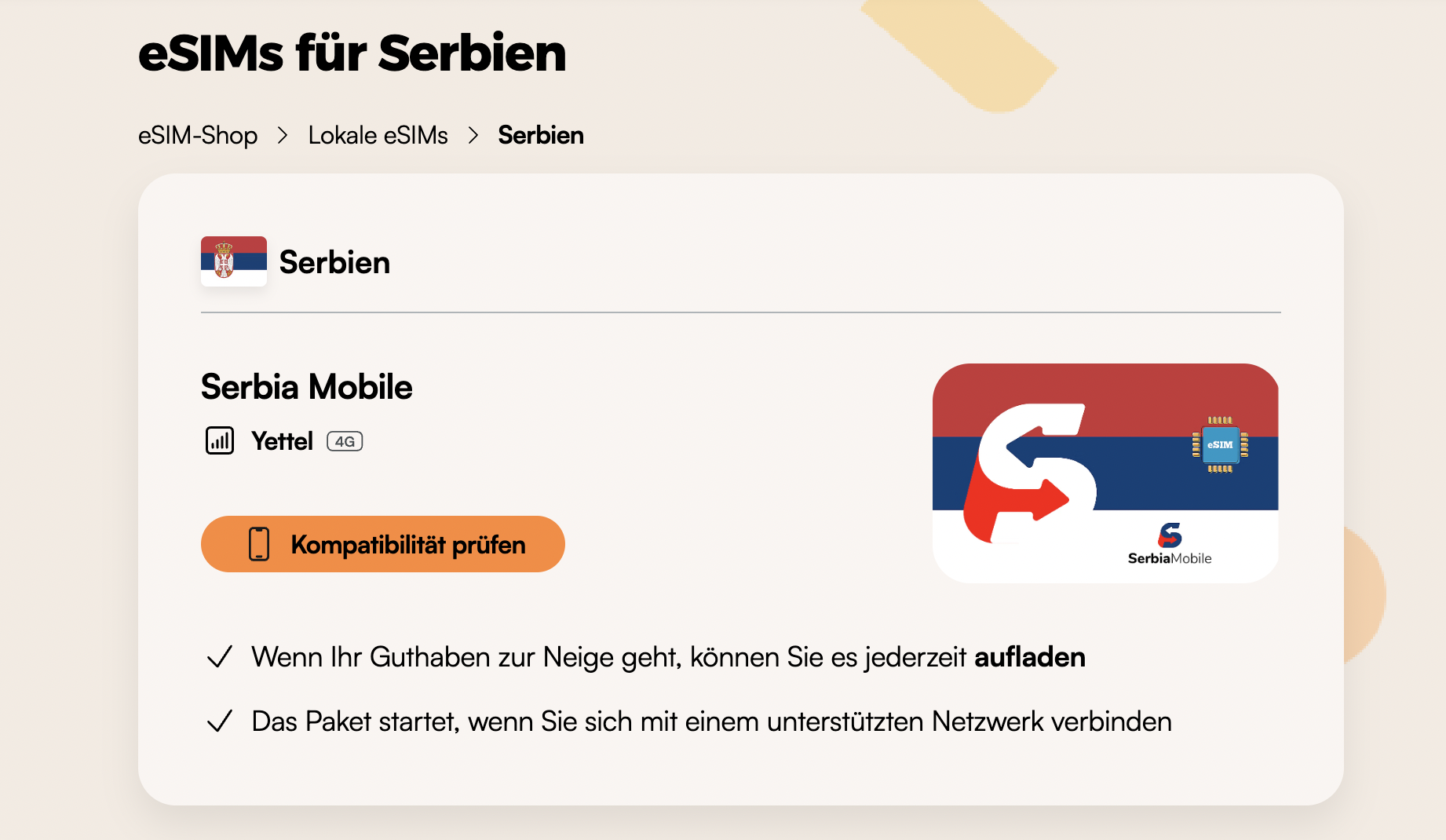 eSIM Serbien Airalo – flexible und günstige Datenpakete
