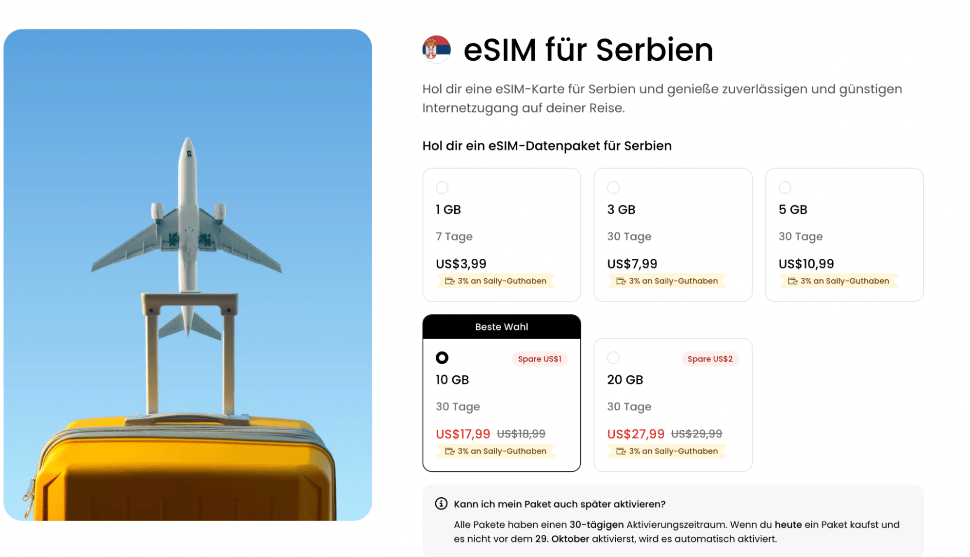 eSIM Serbien Saily – günstige Tarife für Wenigsurfer