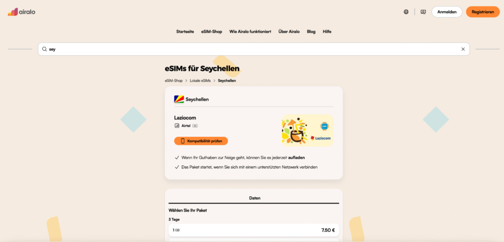 eSIM Seychellen Airalo – günstige Prepaid Pakete und einfache App