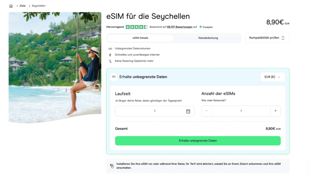 eSIM Seychellen Holafly – unbegrenzte Daten und einfache Aktivierung