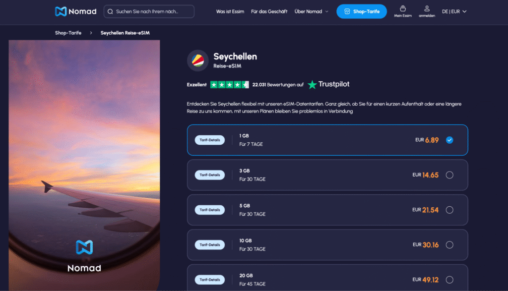 eSIM Seychellen Nomad – transparente Preise und stabile Netzabdeckung