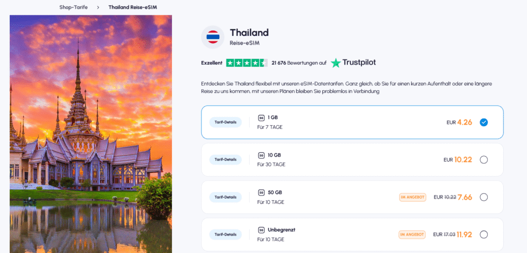 eSIM Thailand Nomad – flexible Tarife und faire Preise mit 4G Abdeckung