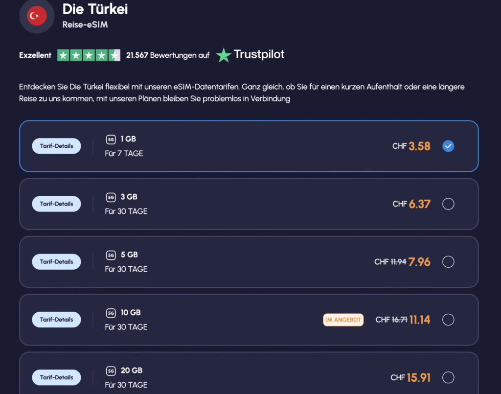 eSIM Türkei Nomad – faire Preise und stabile Verbindung über Türk Telekom