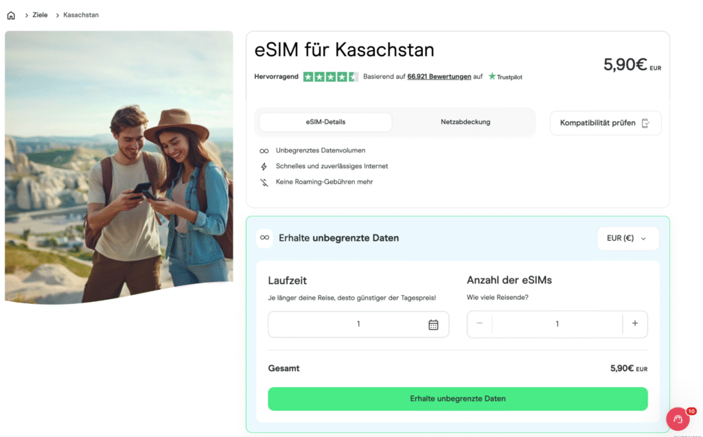 eSIM Kasachstan Holafly – unbegrenzte Daten und 24 Stunden Support