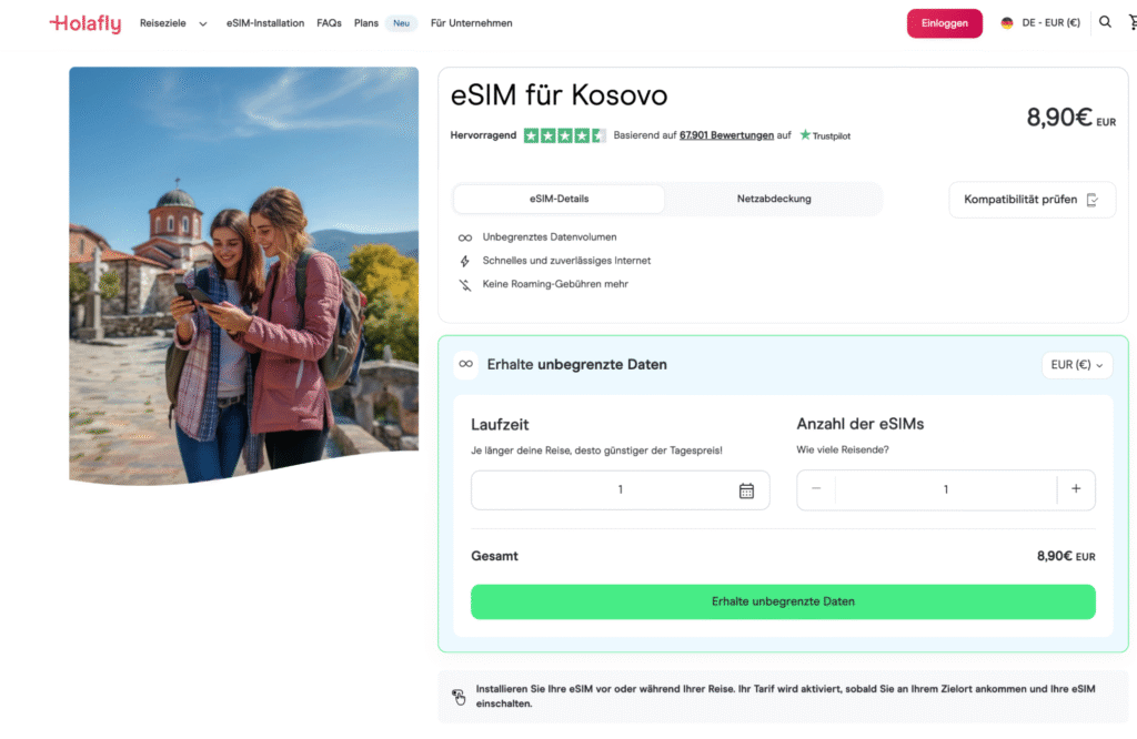 eSIM Kosovo Holafly – unbegrenzte Daten und einfache Aktivierung