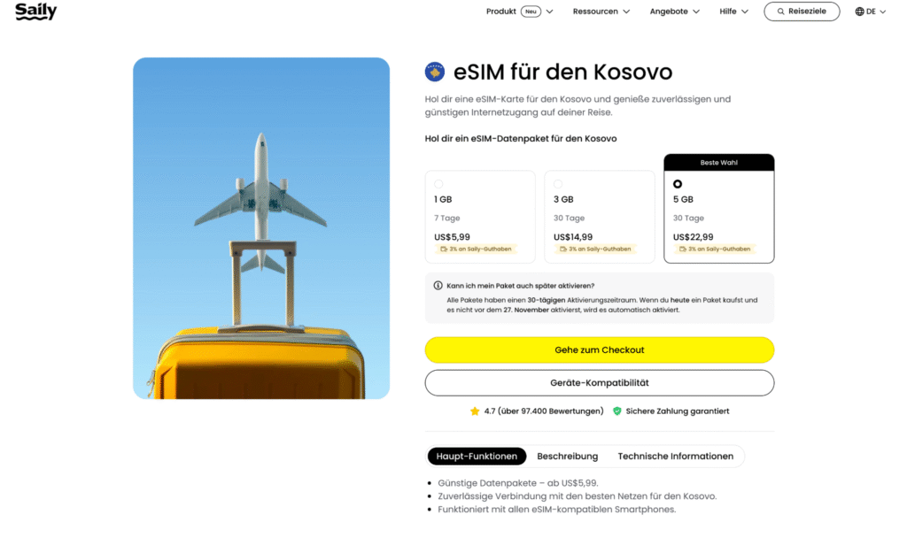 eSIM Kosovo Saily – günstige Tarife und zuverlässige Verbindung