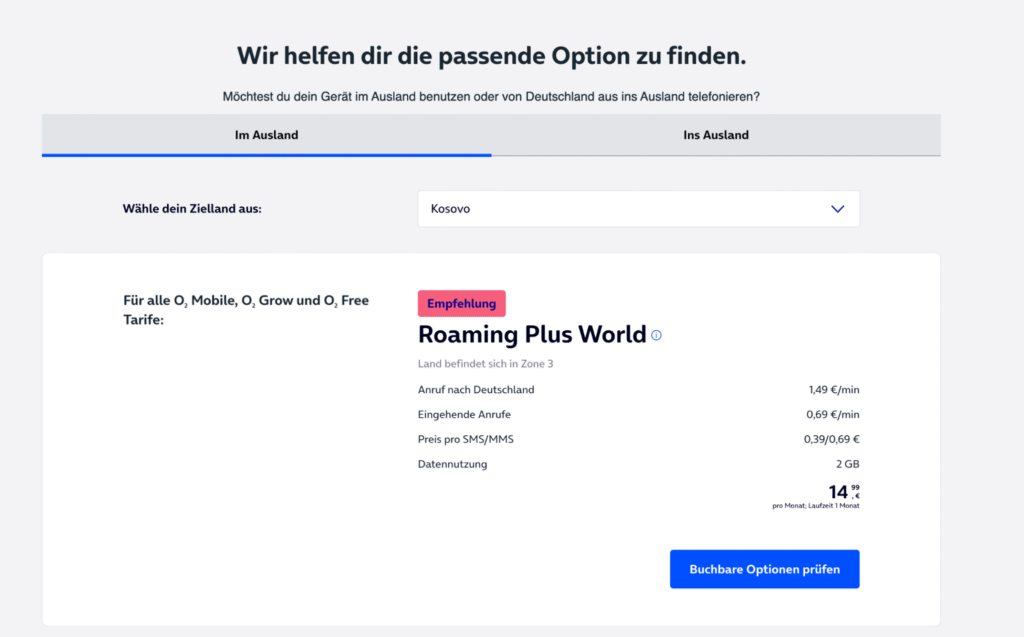 Roaming Kosovo mit O2 – Roaming Plus World mit 2 GB Daten und Monatslaufzeit