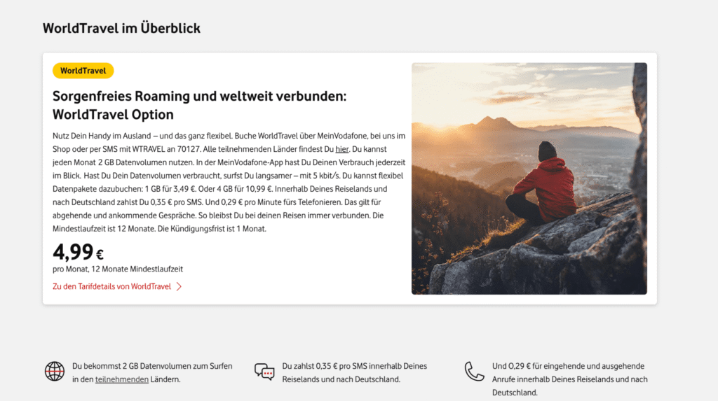 Roaming Kosovo mit Vodafone – WorldTravel Option mit 2 GB monatlich und flexiblen Zusatzpaketen